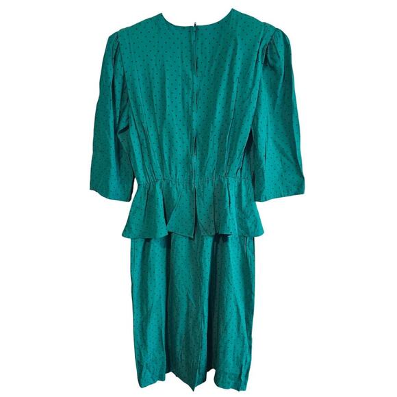 Vintage Kristina Peplum Dress Womens Size 6 Blue Polka Dot 80s Glam Rock Pinup - Picture 2 of 14